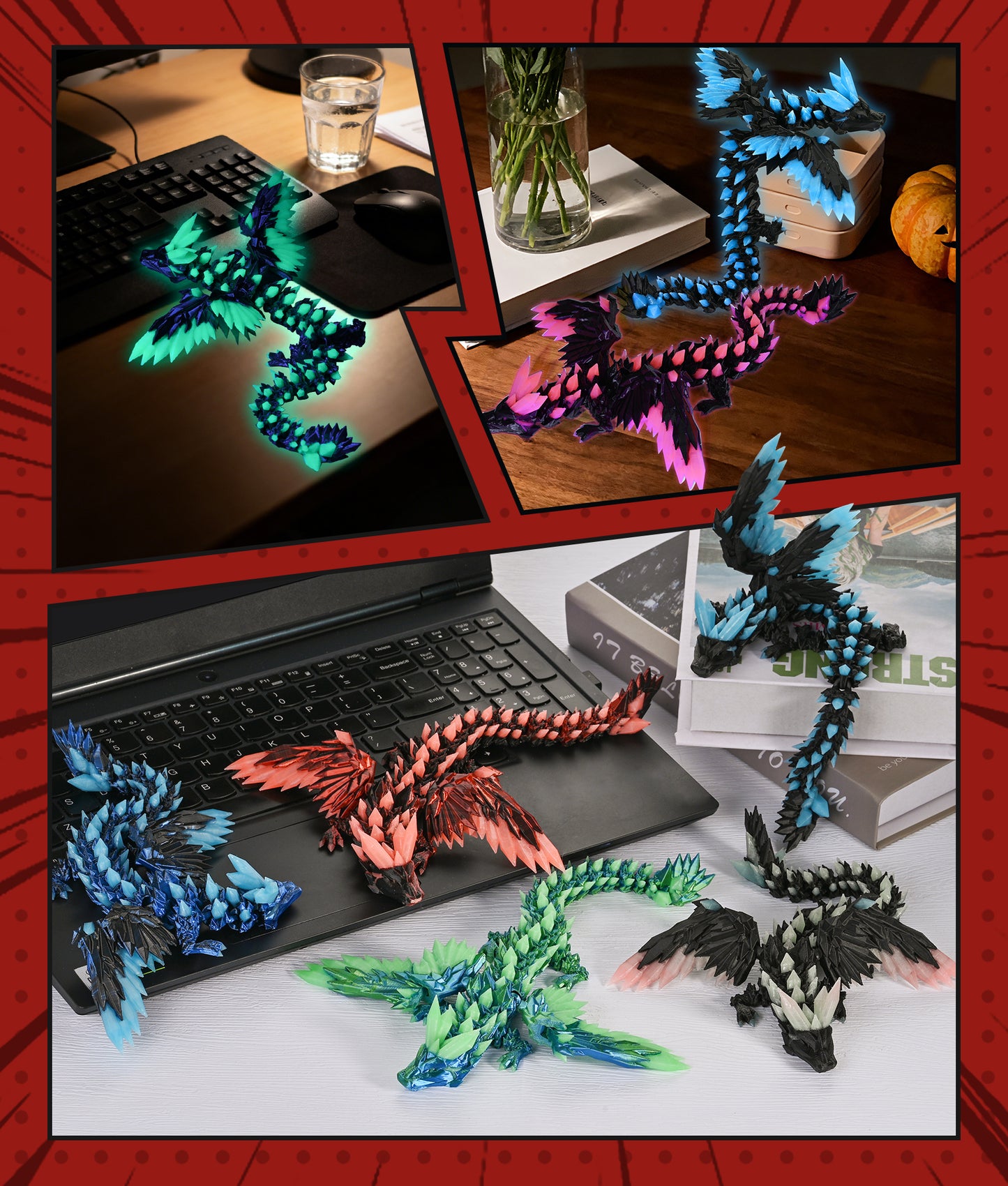 Glow in the Dark 3D Printed Dragon Fidget Toy with Egg (Dark)