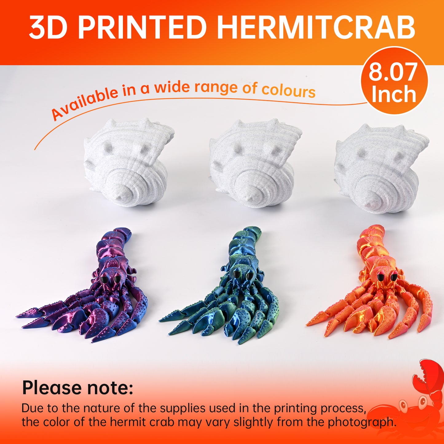3D Printed Animal Fidget Toy Hermit Crab with Shell (Red)