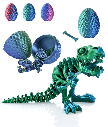 3D Printed Dinosaur Fidget Toy T-Rex with Egg (Laser Green)