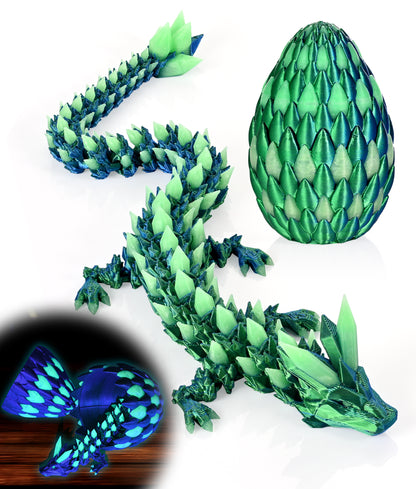 Glow in the Dark 3D Printed Dragon Fidget Toy with Egg (Laser Green)