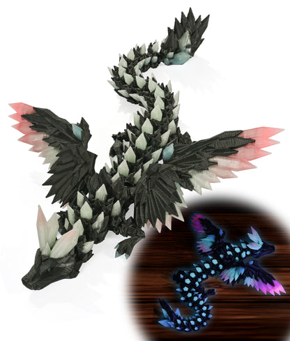 Glow in the Dark 3D Printed Dragon Fidget Toy with Wings (Rainbow)