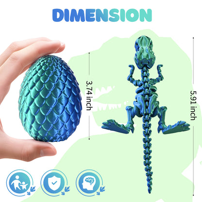 3D Printed Dinosaur Fidget Toy T-Rex with Egg (Laser Green)