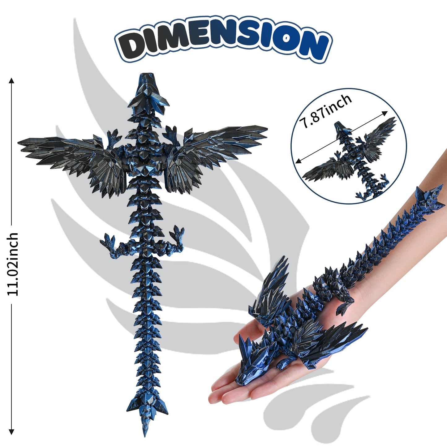 3D Printed Dragon Fidget Toy with Wings (Dark Blue)