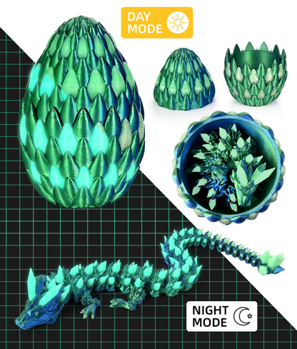 Glow in the Dark 3D Printed Dragon Fidget Toy with Egg (Laser Green)