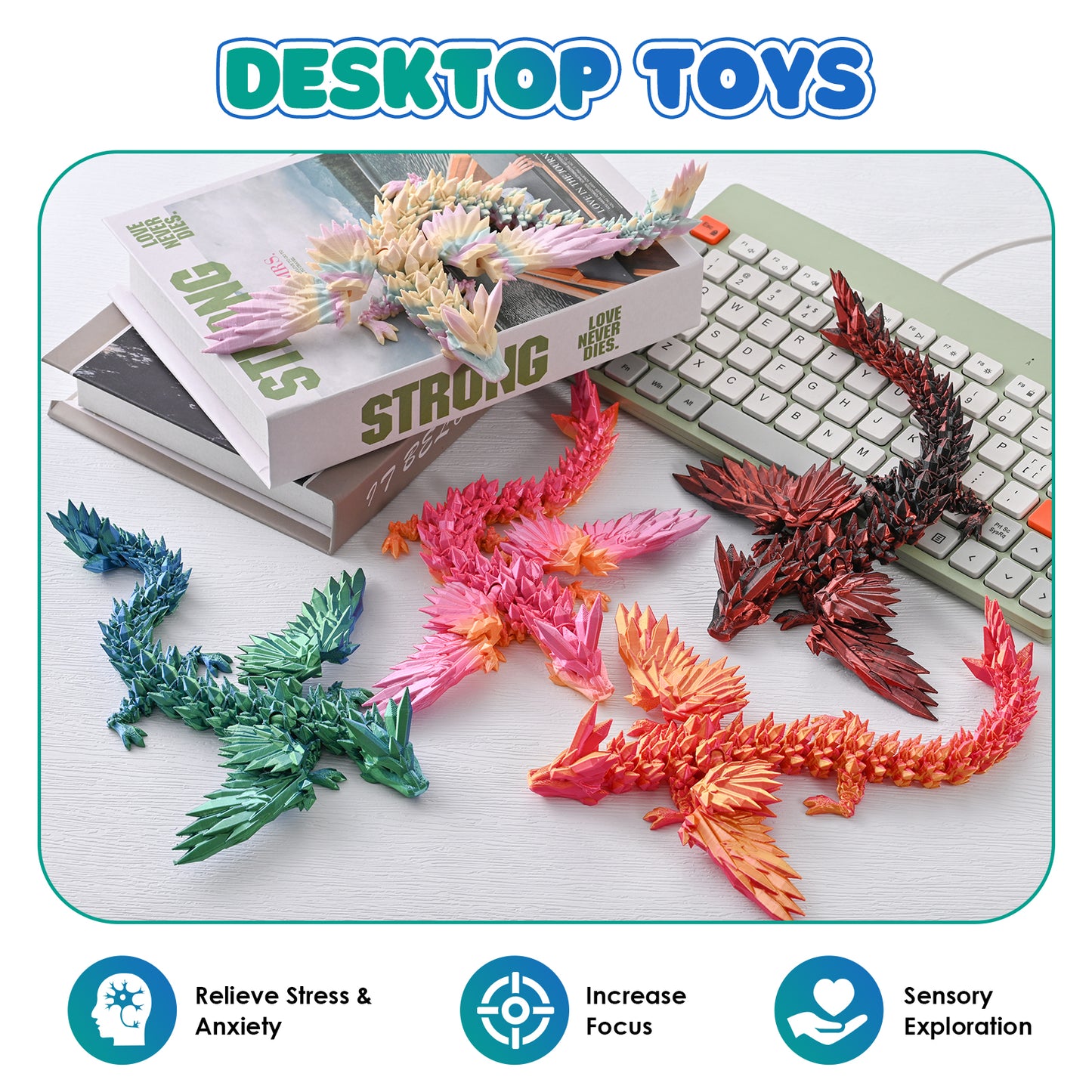 3D Printed Dragon Fidget Toy with Wings (Laser Red)