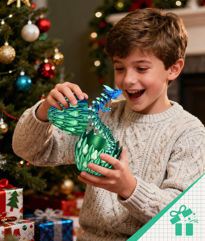 Glow in the Dark 3D Printed Dragon Fidget Toy with Egg (Laser Green)