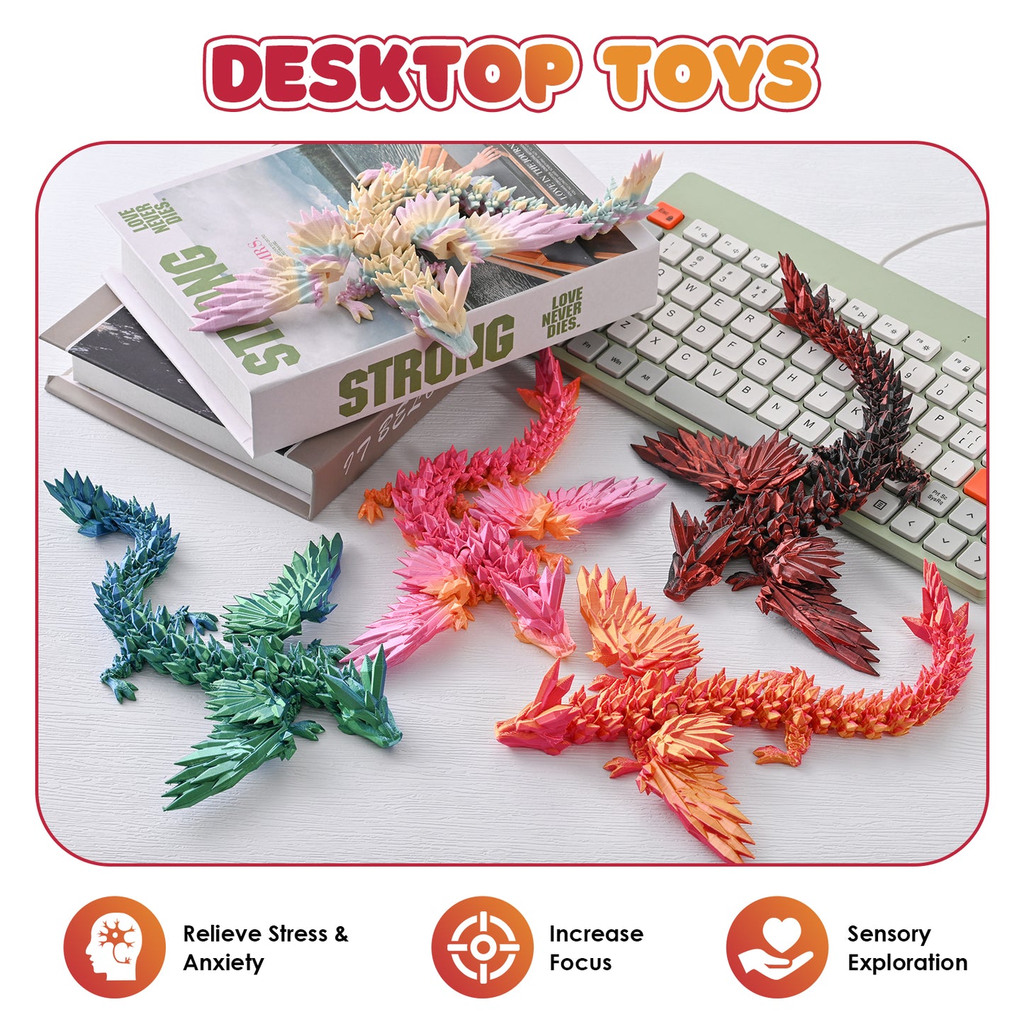 3D Printed Dragon Fidget Toy with Wings (Golden Red)