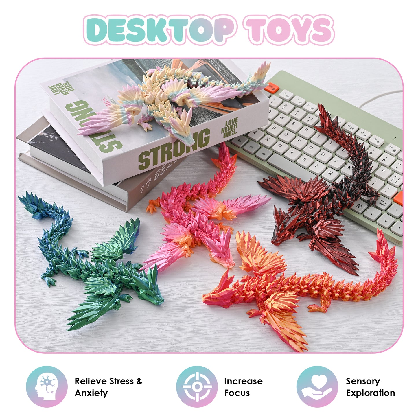 3D Printed Dragon Fidget Toy with Wings (Dreamy Blue)