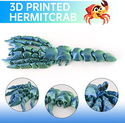 3D Printed Animal Fidget Toy Hermit Crab with Shell (Green)