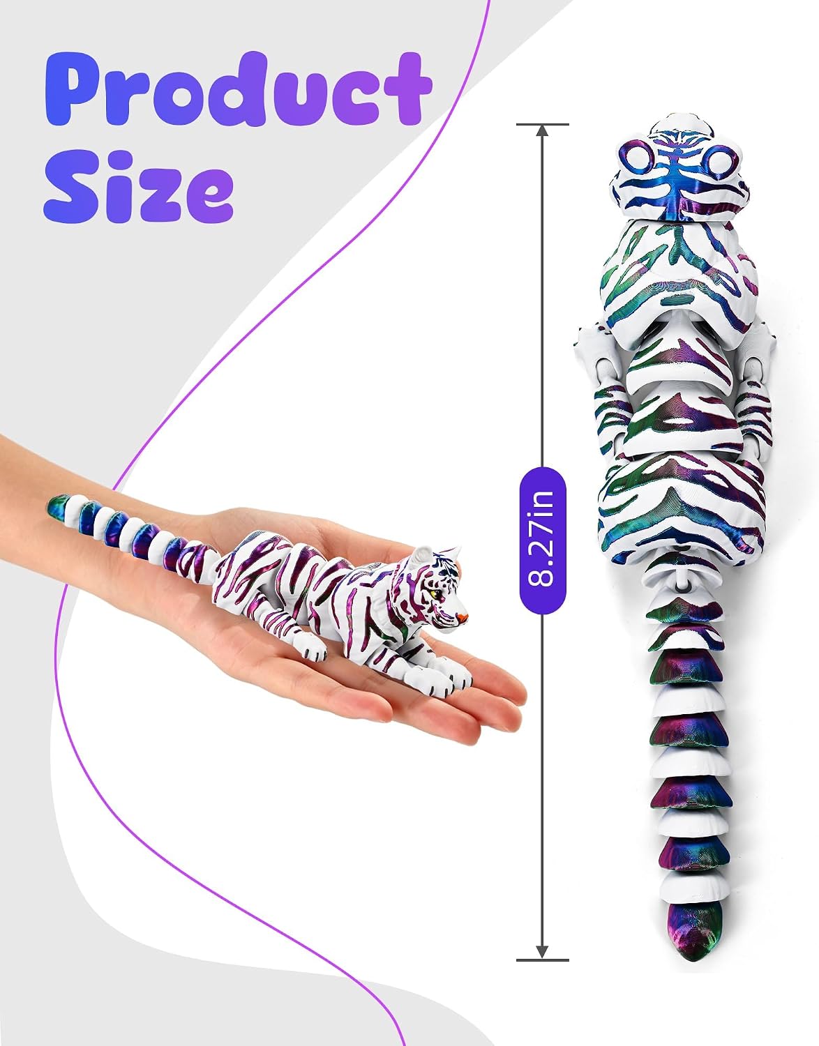 White tiger articulated 3D printed toy detail