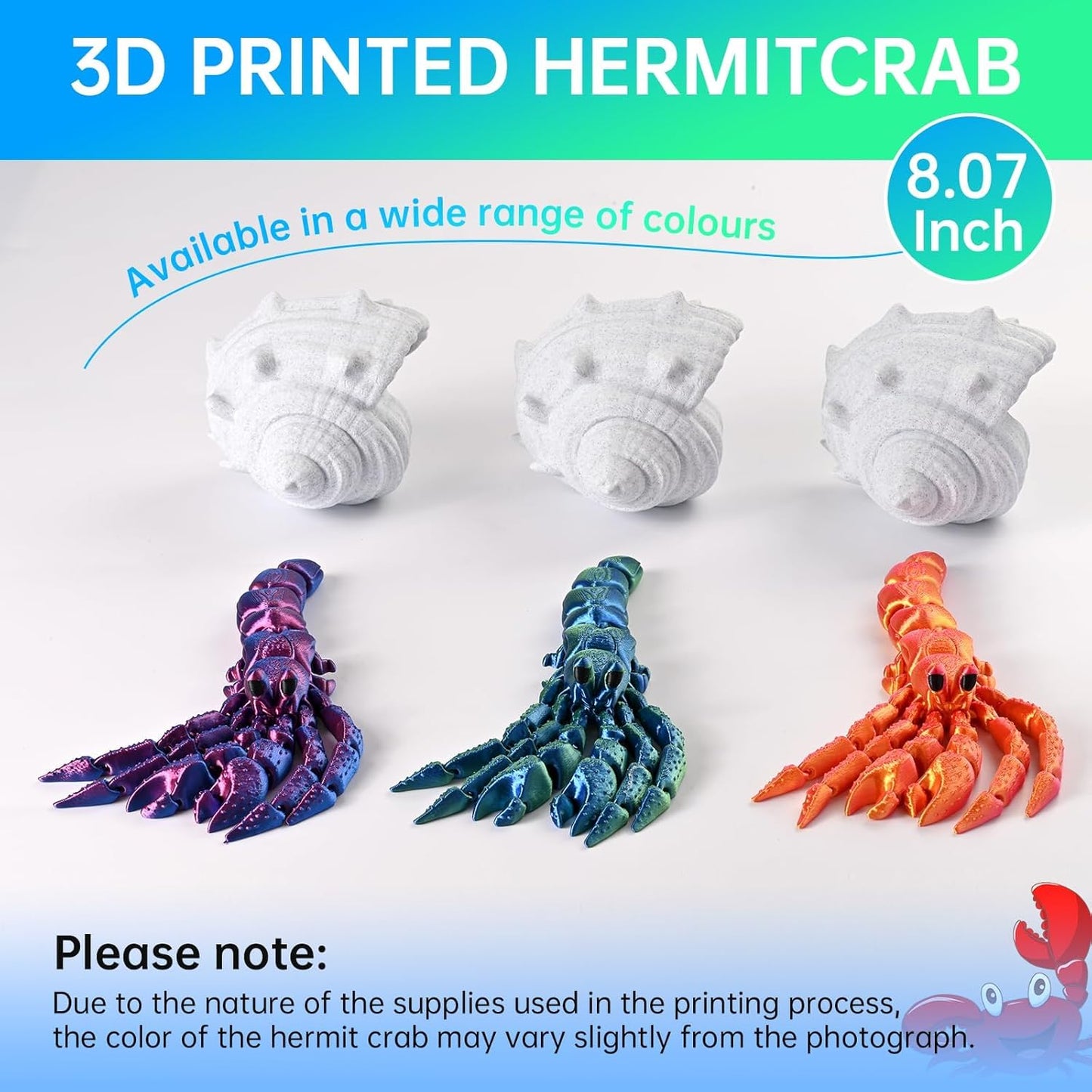 3D Printed Animal Fidget Toy Hermit Crab with Shell (Green)