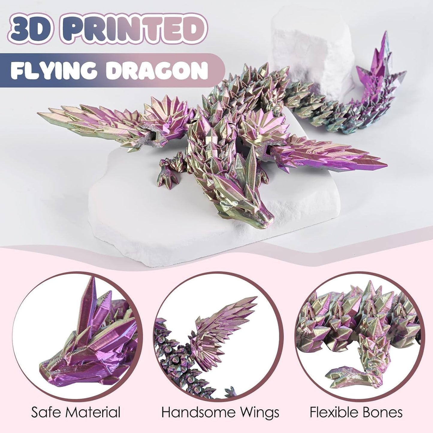 3D Printed Dragon Fidget Toy with Wings (Dreamy Purple)