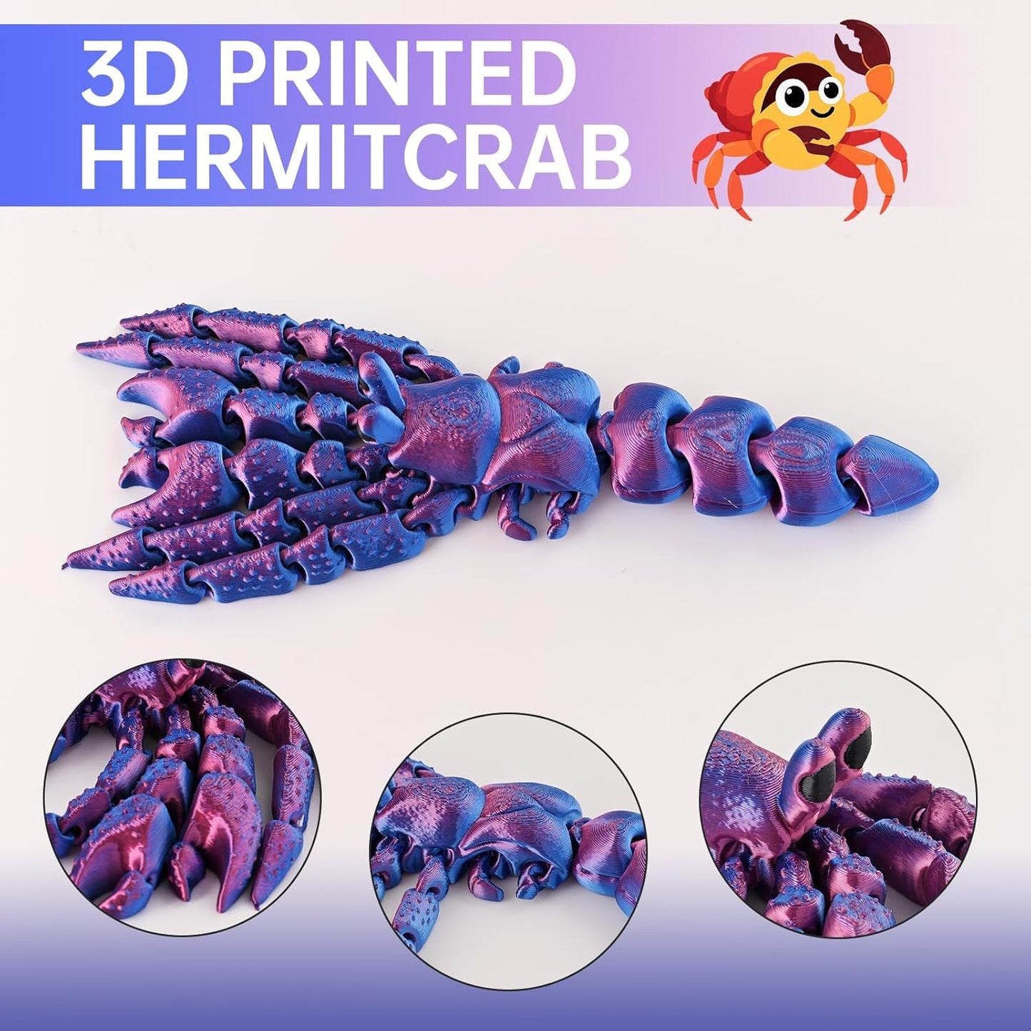 3D Printed Animal Fidget Toy Hermit Crab with Shell (Purple)