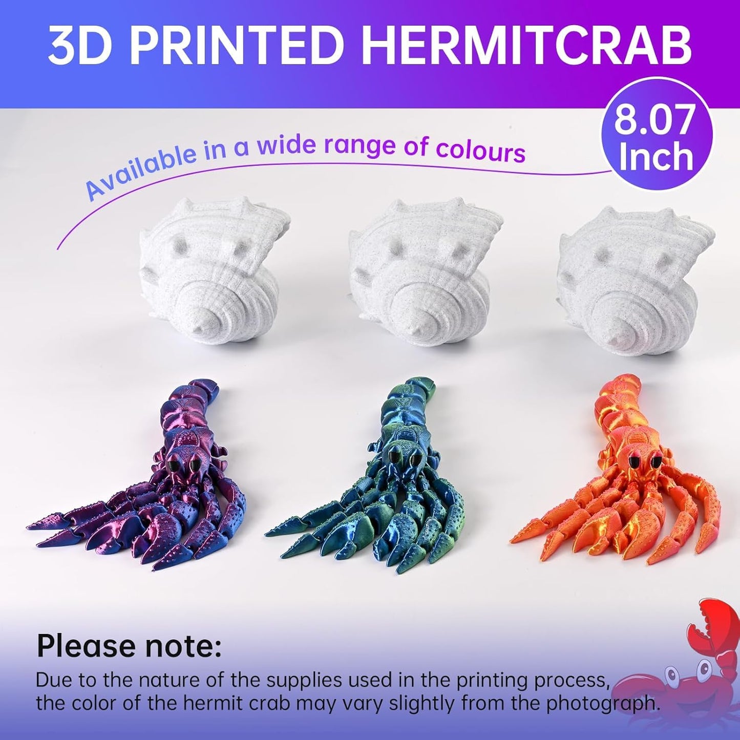 3D Printed Animal Fidget Toy Hermit Crab with Shell (Purple)