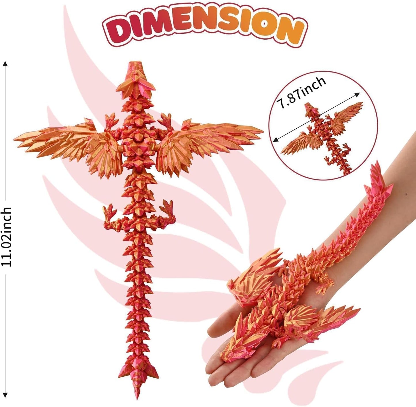 3D Printed Dragon Fidget Toy with Wings (Golden Red)
