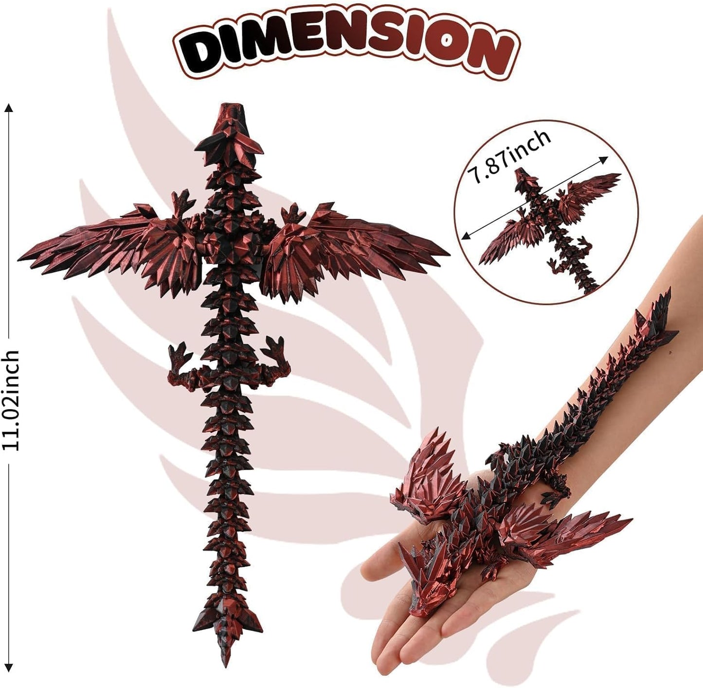 3D Printed Dragon Fidget Toy with Wings (Dark Red)
