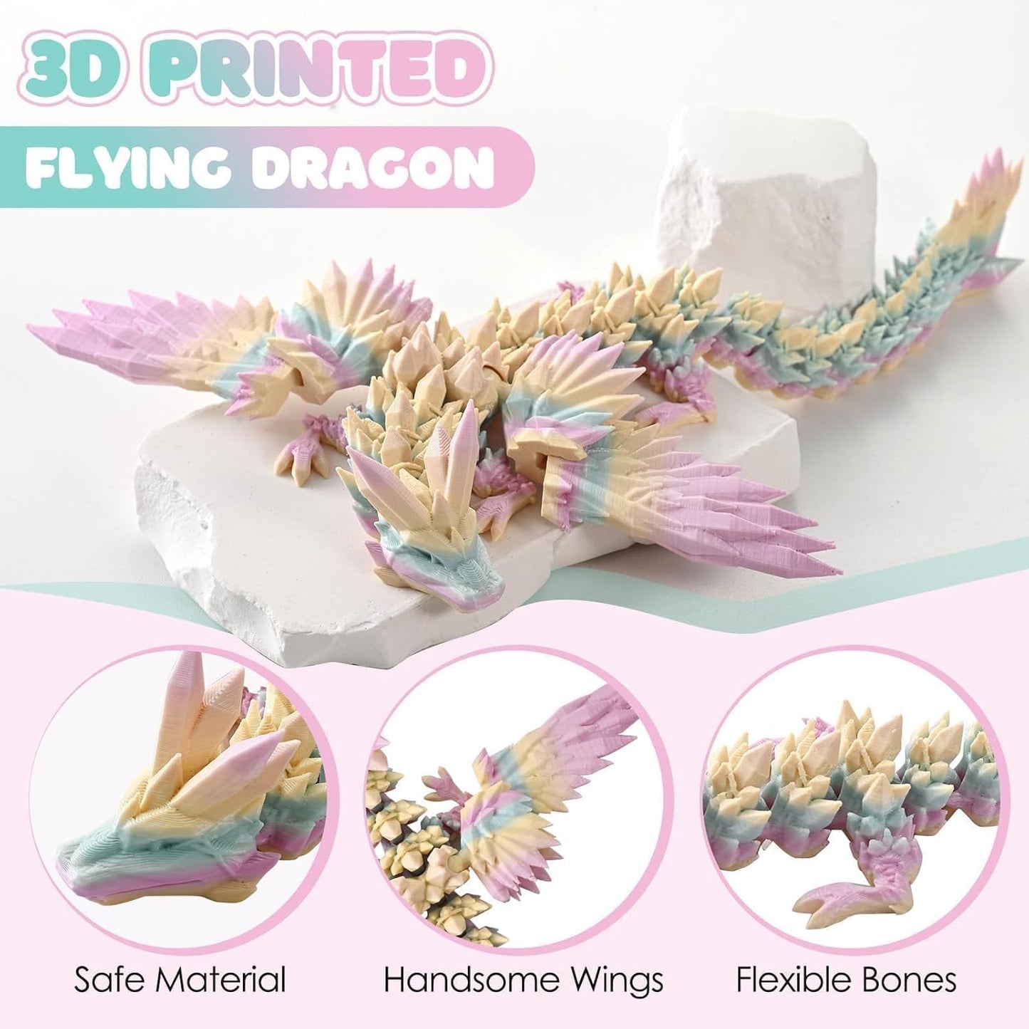 3D Printed Dragon Fidget Toy with Wings (Macaron)