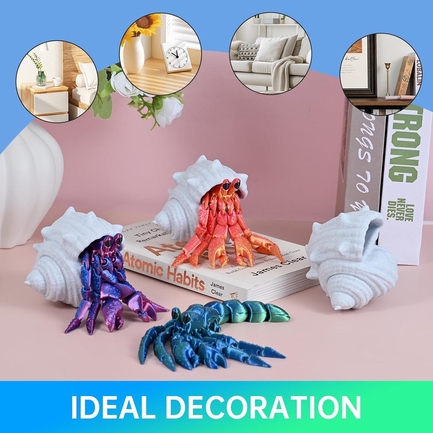3D Printed Animal Fidget Toy Hermit Crab with Shell (Green)