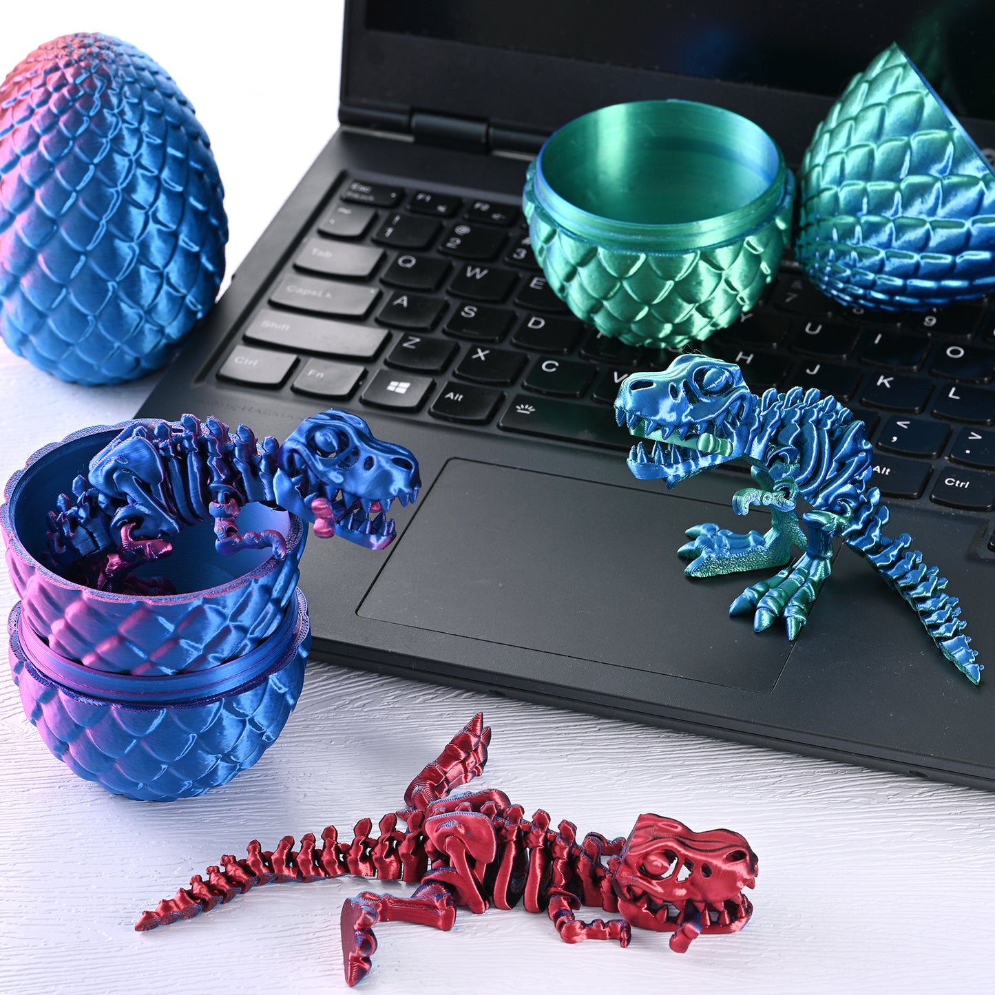 3D Printed Dinosaur Fidget Toy T-Rex with Egg (Laser Purple)