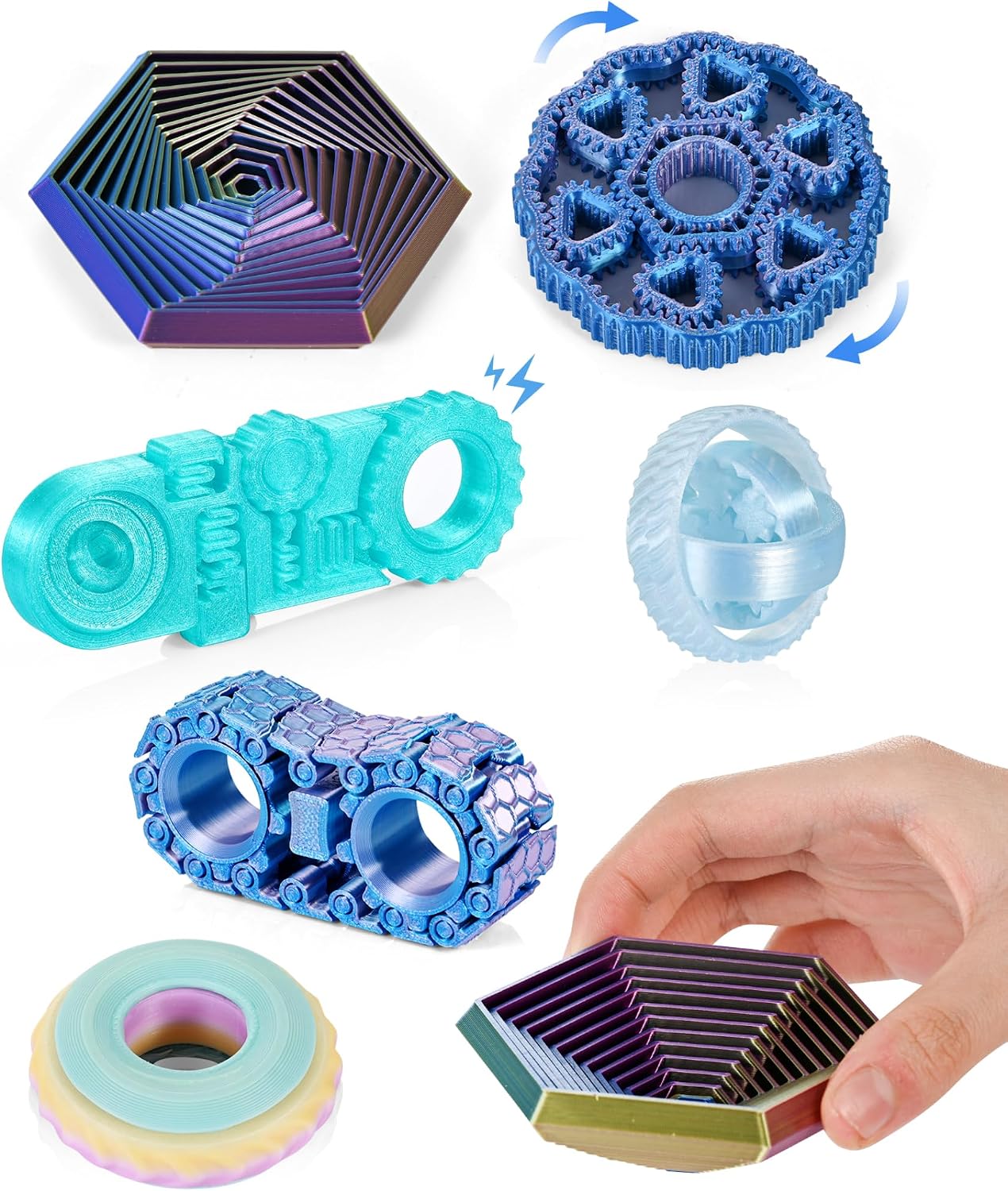 7 Pack 3D Printed Kinetic Fidget Toys