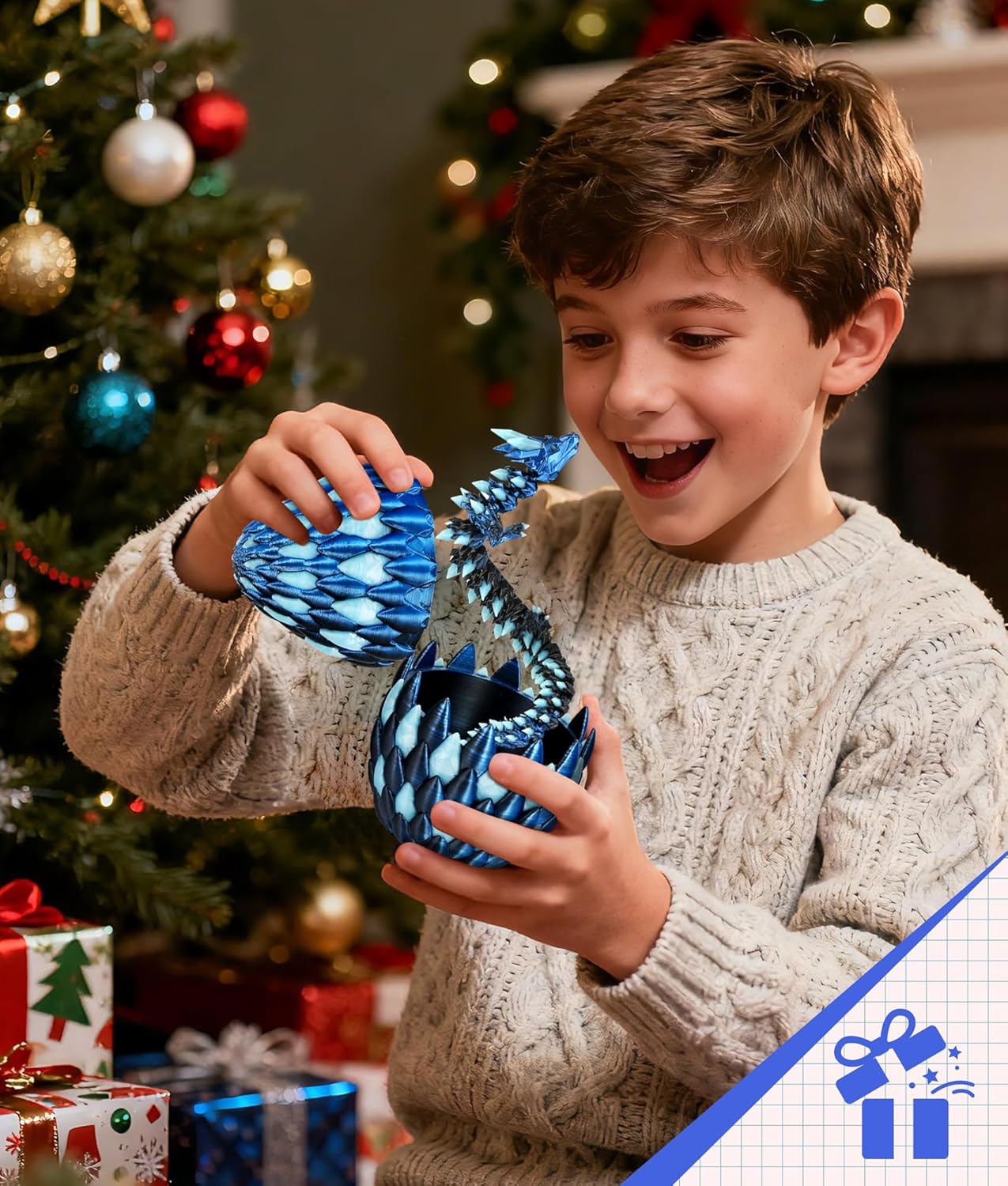 Glow in the Dark 3D Printed Dragon Fidget Toy with Egg (Laser Blue)