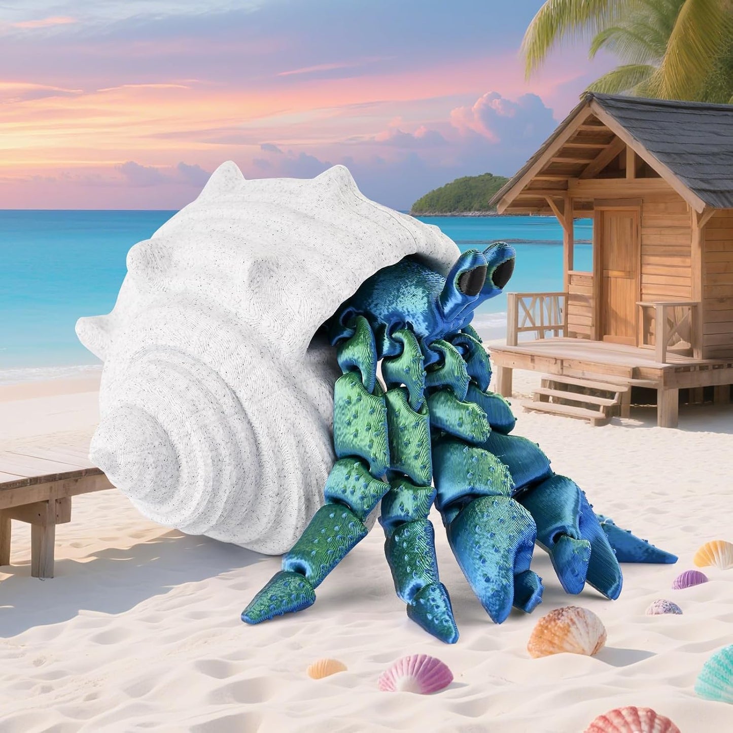 3D Printed Animal Fidget Toy Hermit Crab with Shell (Green)