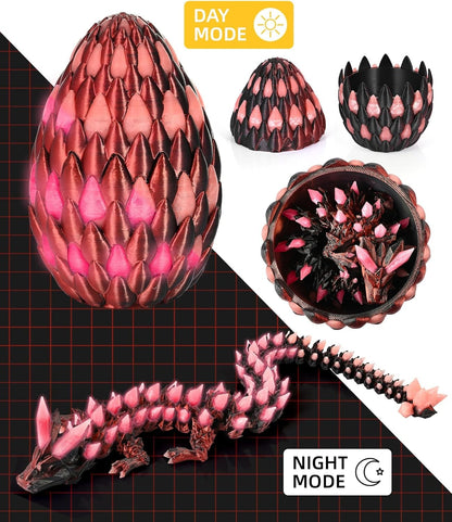 Glow in the Dark 3D Printed Dragon Fidget Toy with Egg (Laser Red)