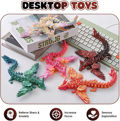 3D Printed Dragon Fidget Toy with Wings (Dark Red)