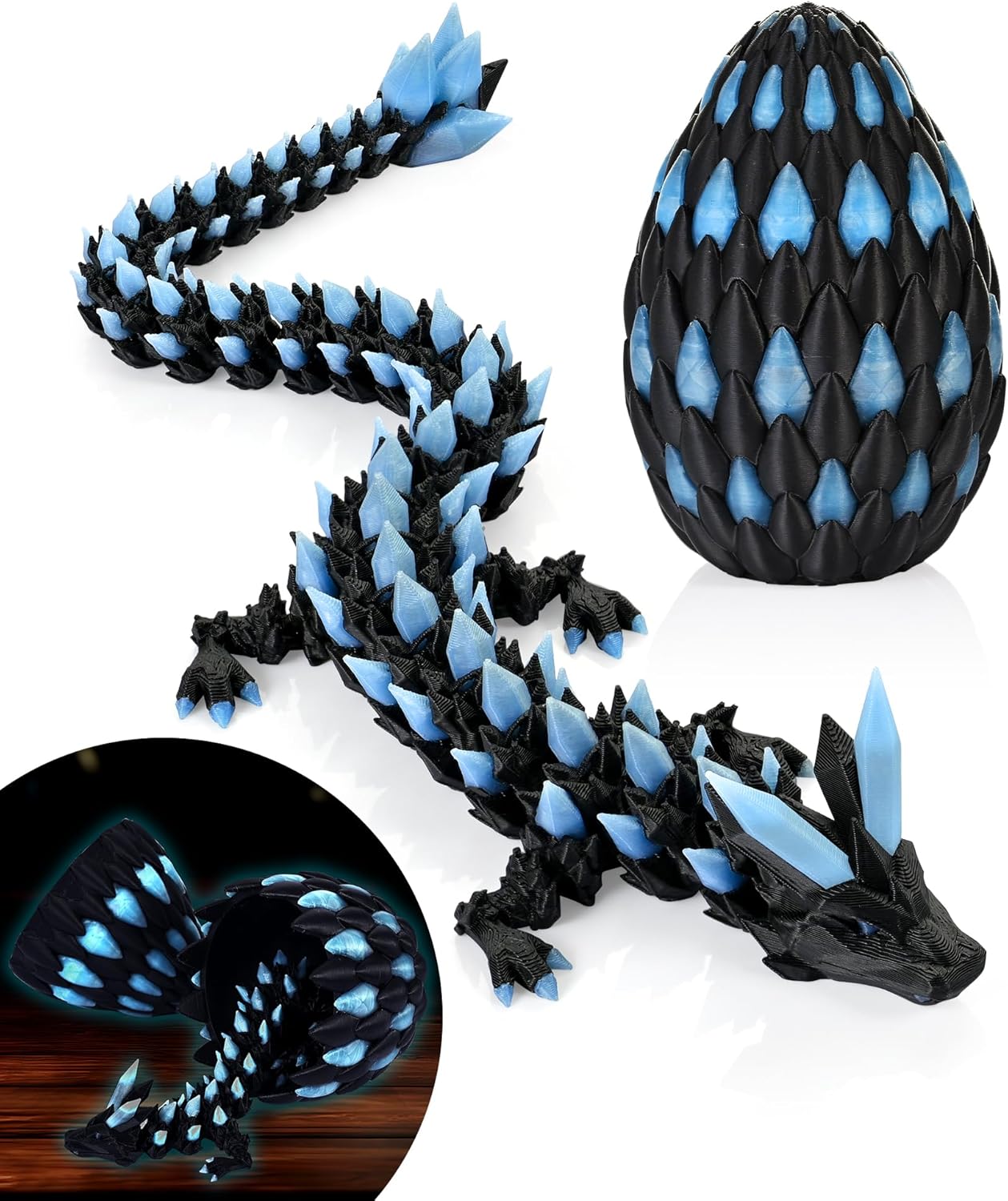 Glow in the Dark 3D Printed Dragon Fidget Toy with Egg (Dark)