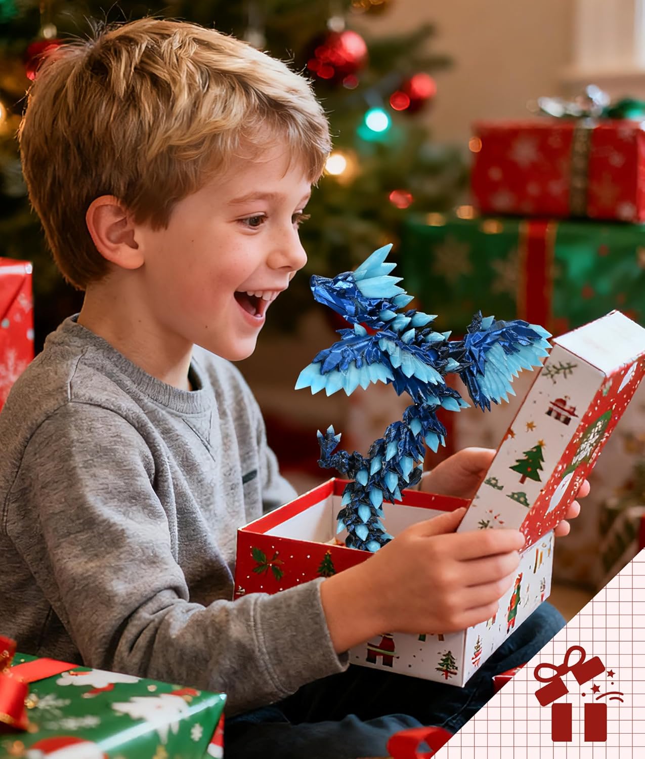 Glow in the Dark 3D Printed Dragon Fidget Toy with Wings (Laser Blue)