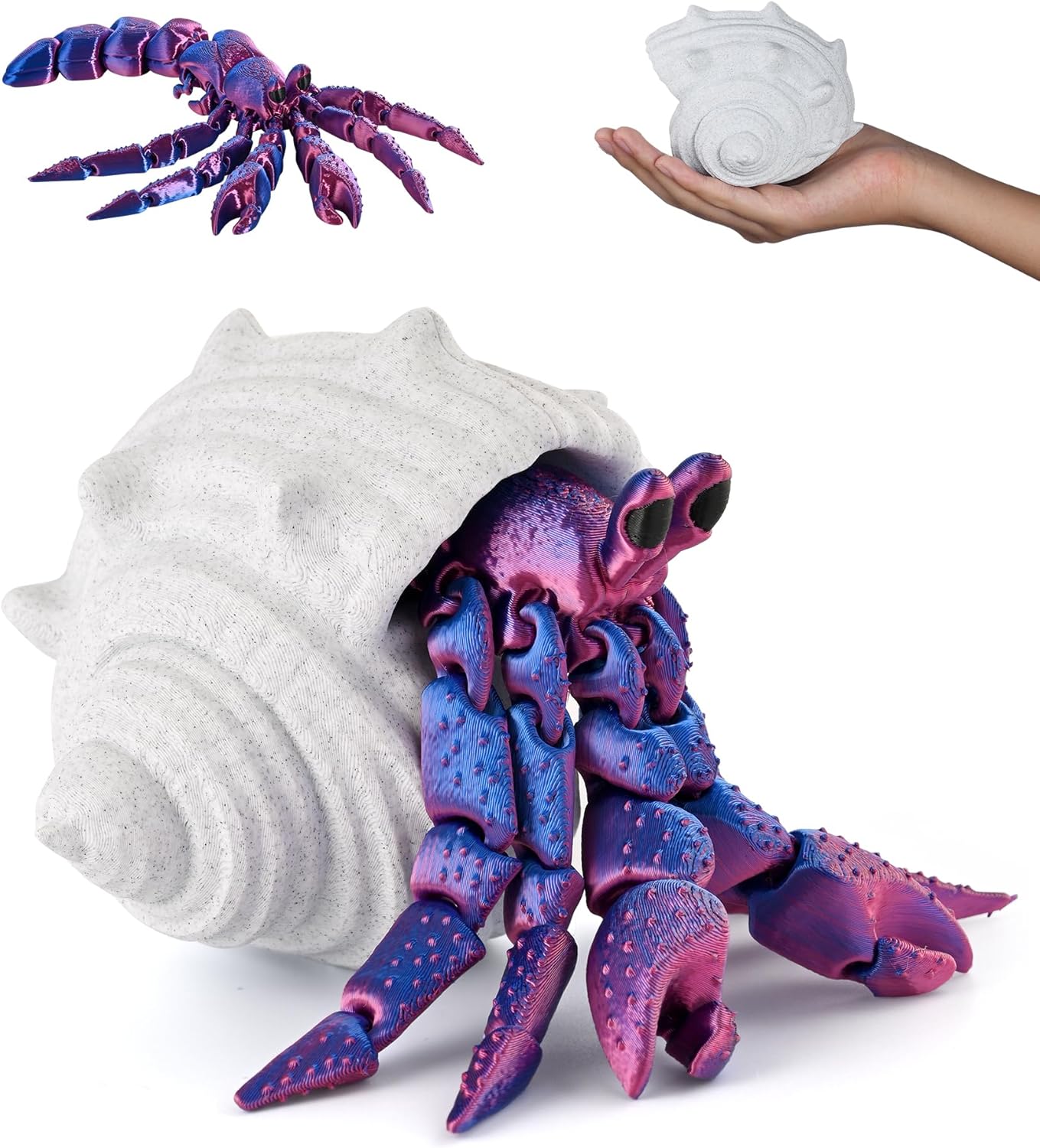 3D Printed Animal Fidget Toy Hermit Crab with Shell (Purple)