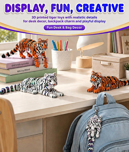 White tiger articulated 3D printed animal toy