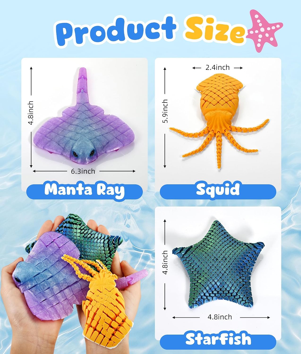 3 Pack 3D Printed Sea Animal Fidget Toys product image 2