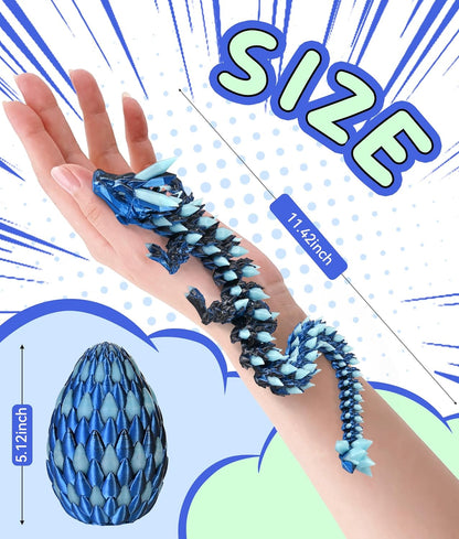 Glow in the Dark 3D Printed Dragon Fidget Toy with Egg (Laser Blue)
