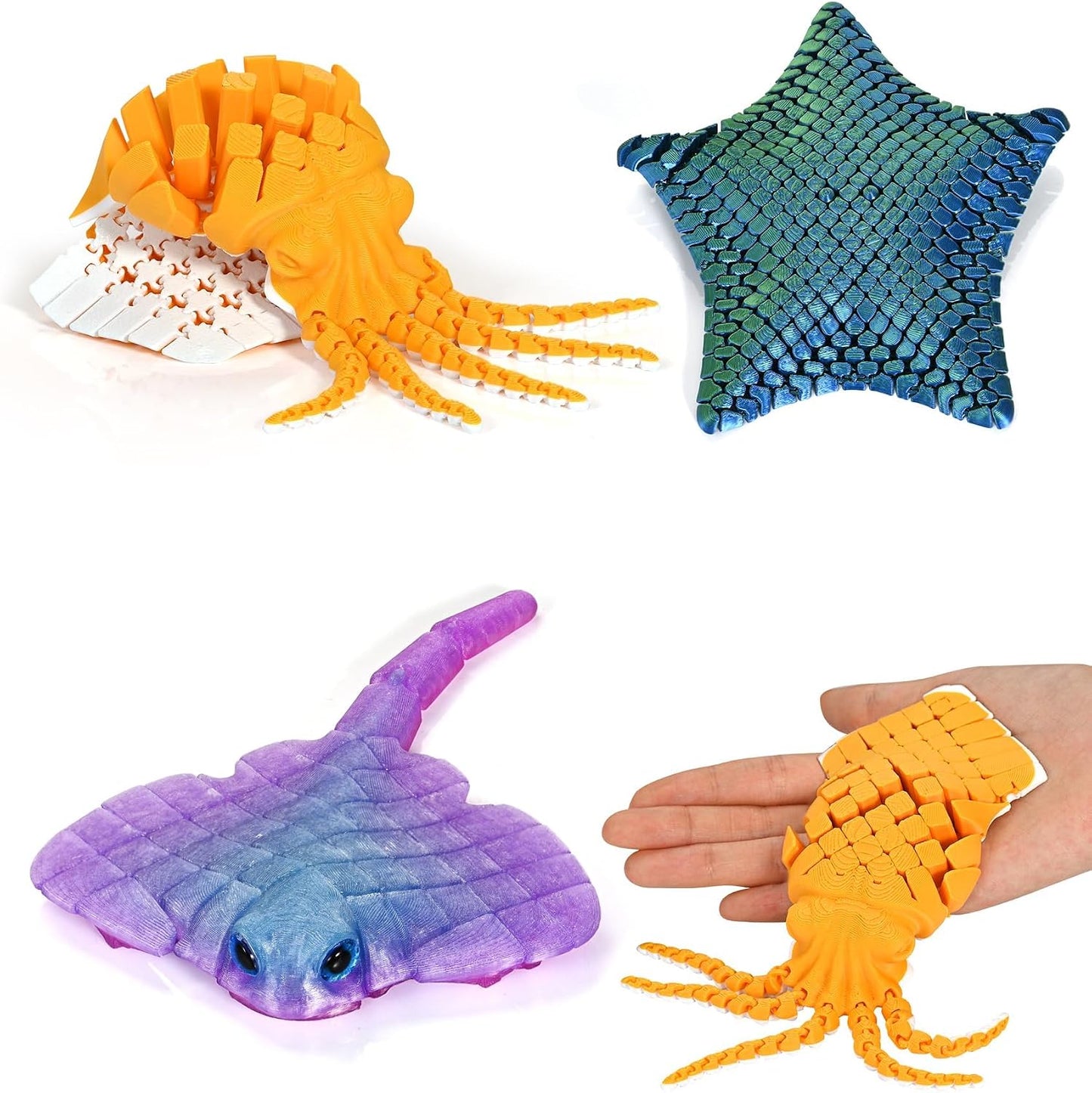 3 Pack 3D Printed Sea Animal Fidget Toys