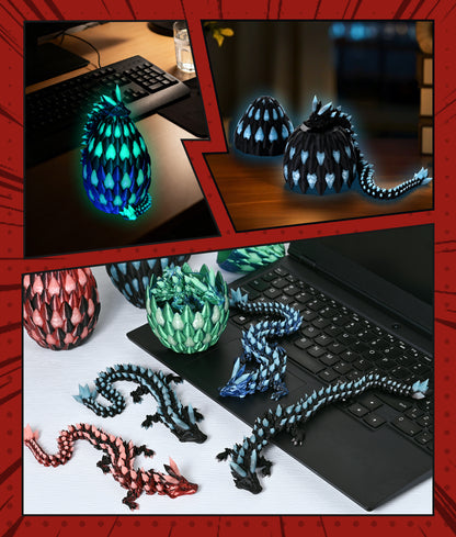 Glow in the Dark 3D Printed Dragon Fidget Toy with Egg (Laser Green)